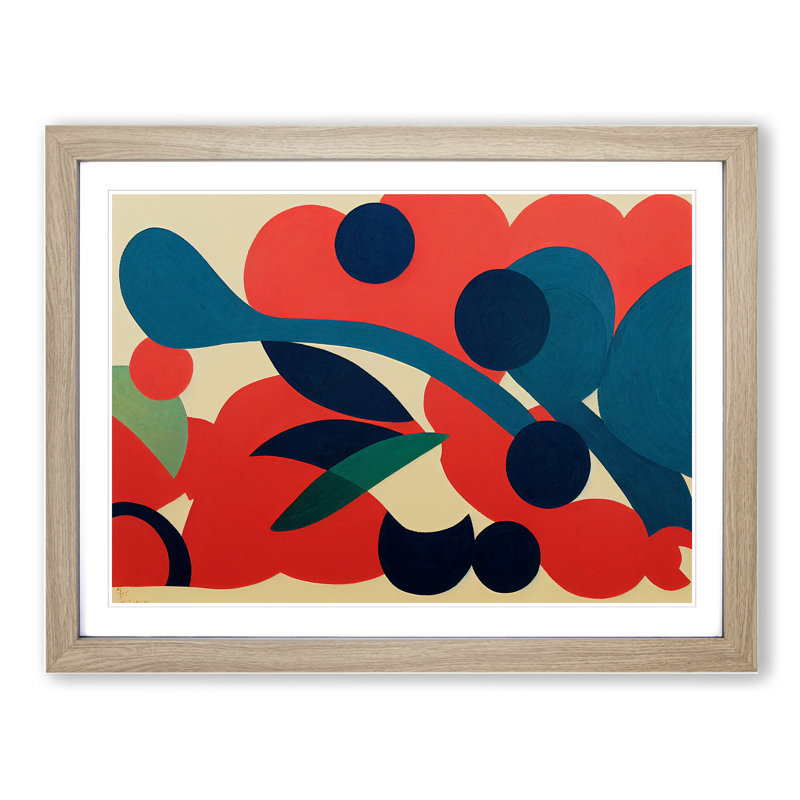 Iconic Abstract Flowers - Single Picture Frame Print, 34cm H x 46cm W x 2cm D, Oak