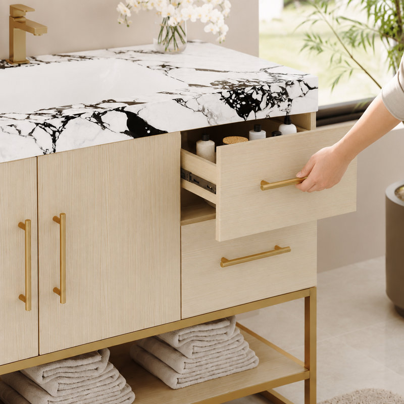 Highworth Single Bathroom Vanity with Top, Gold Wood