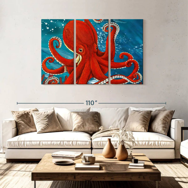 Brampt Vibrant Red Octopus, 48" H x 74" W