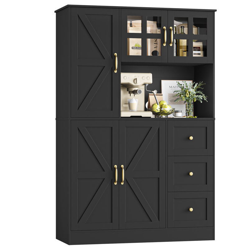 61.8" Kitchen Pantry Cabinet with Microwave Shelf, Food Pantry with Adjustable Shelf, Black