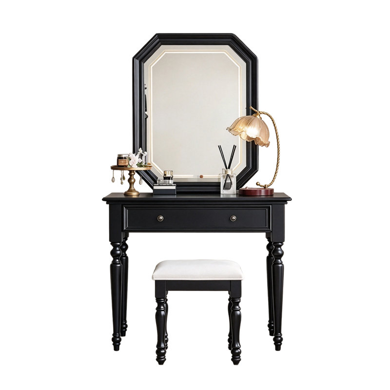 35.43"French-style small solid wood dressing table with mirror