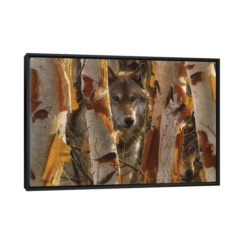 Gardien loup, horizontal, H 18 po x l 26 po x P 1,5 po, Toile avec cadre noir, Pas de tapis