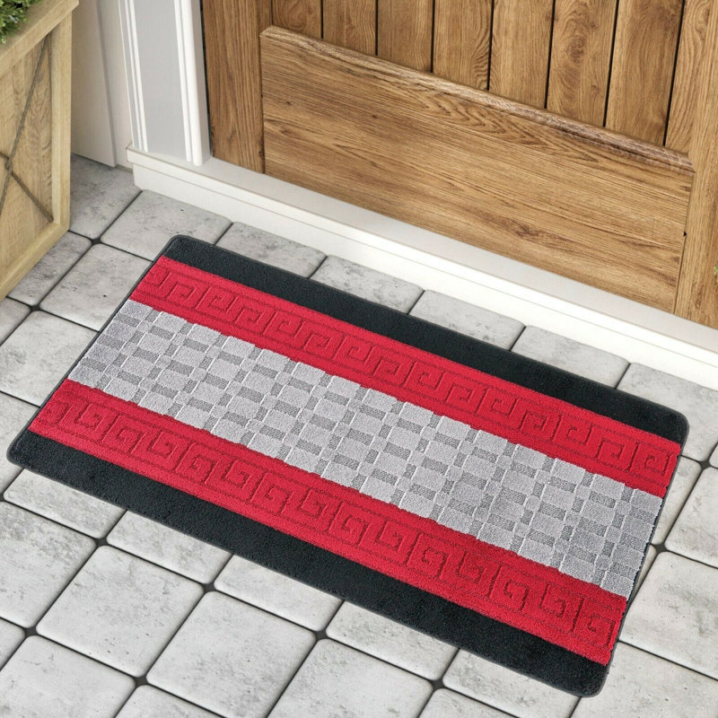 Mariam Non-Slip Striped Indoor Doormat, Rectangle 110 x 60cm, Black/Red