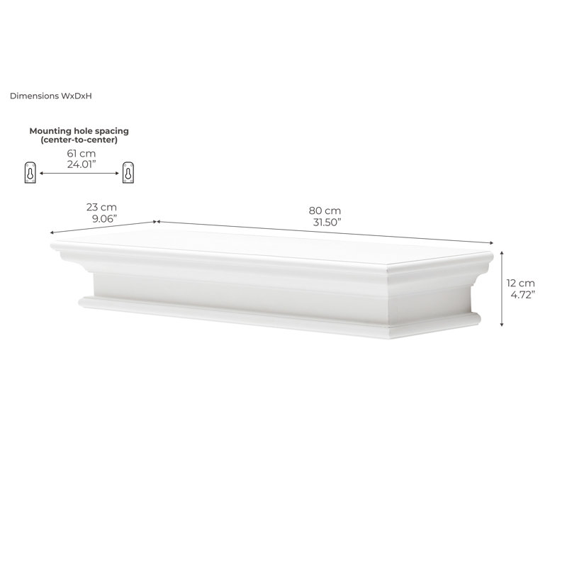 Angellique Solid Wood Floating Shelf, 4.72" H x 23.62" W x 9.06" D, White