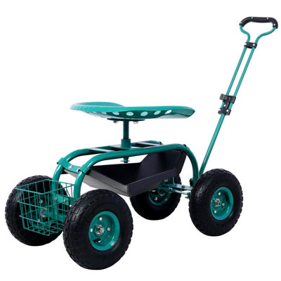 Siège de chariot de jardin avec roues et plateau à outils, siège pivotant à 360 ° Rolling Garden