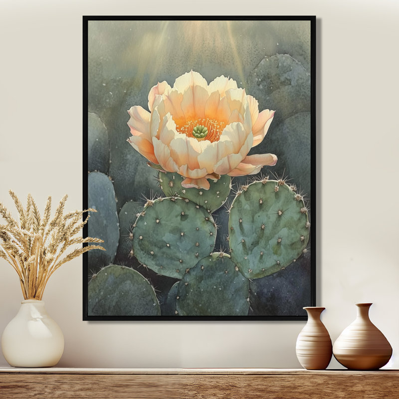 Art mural fleur de cactus, toile de fleurs du désert, Hajeb, H 20 po x l 12 po, Cadre flottant noir