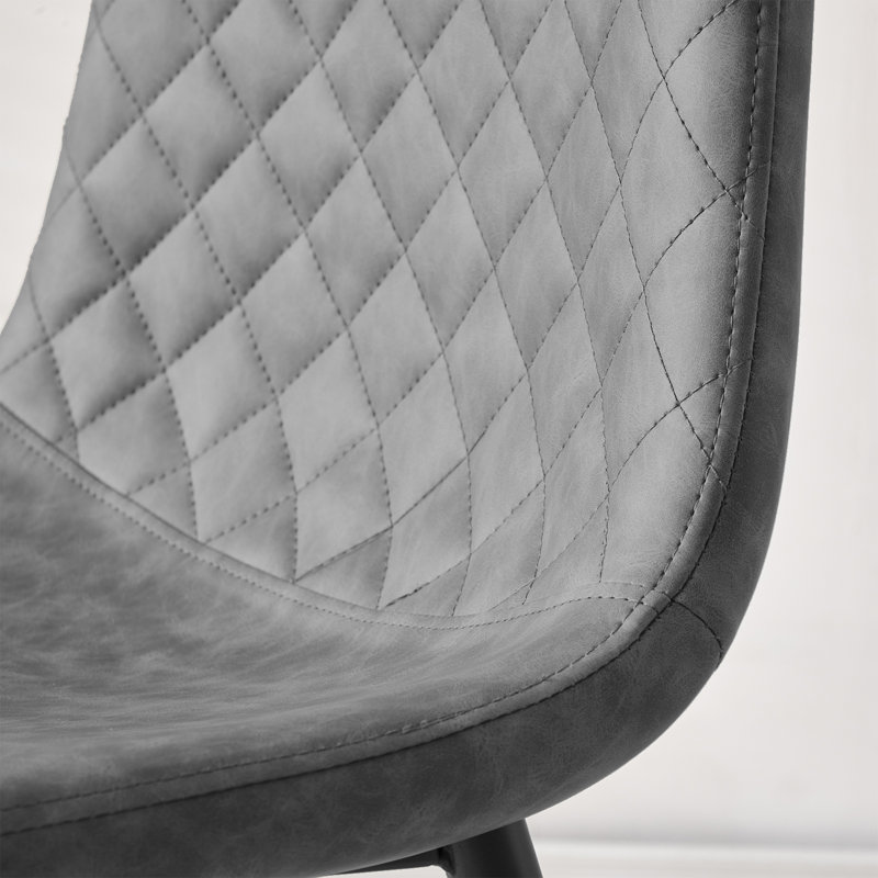 Wayland Modern Upholstered Faux Leather Dining Chair, Dark Grey, 6, Black