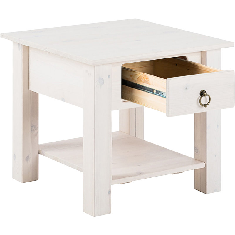 Embry Solid Wood End Table, White, White