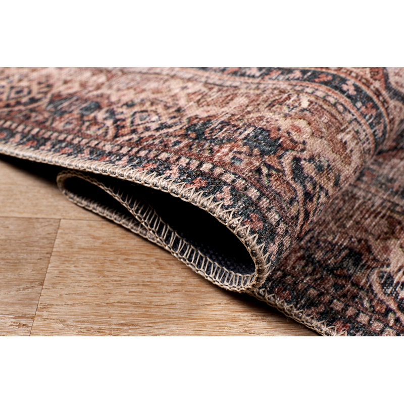Tapis gris / rouille / rouille lavé à la machine à carreaux traditionnels, Rectangle 3 pi 9 po x 5 pi 6 po