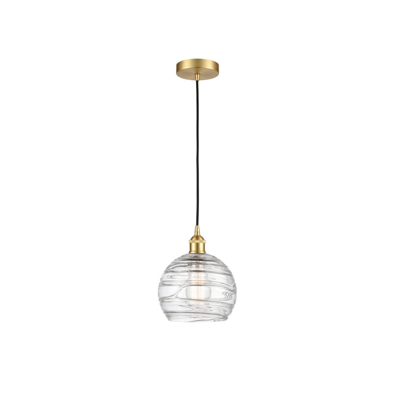 1 - Light Single Globle Pendant, 10.75" H x 8" W x 8" D, Satin Gold, Clear