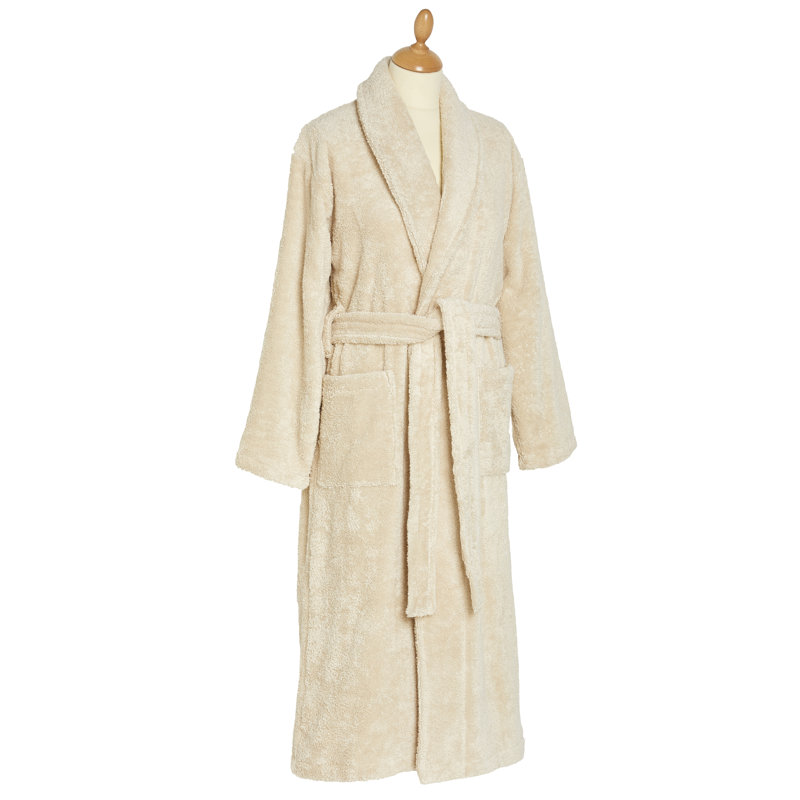 Lanz Velour Unisex Mid-Calf Bathrobe with Pockets, Beige, 121cm H x 50cm W x 50cm D