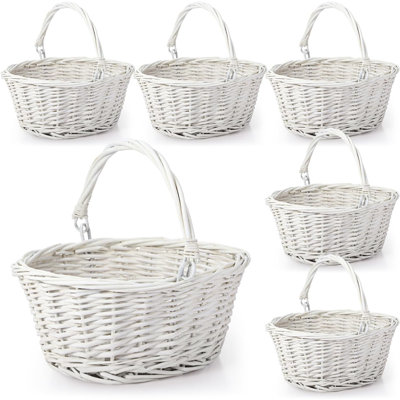 6 Pcs Small Wicker Picnic Basket With Handle Flower Girl Baskets Oval Willow Woven Braided Gift Basket For Easter Weddings Baby Shower Home Garden Decor (White,9" X 7" X 4")