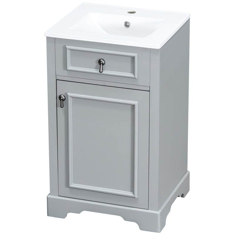Meuble-lavabo de 20 pouces avec lavabo en céramique, porte à fermeture en douceur et lignes modernes pour petite tablette réglable, rangement pour porte