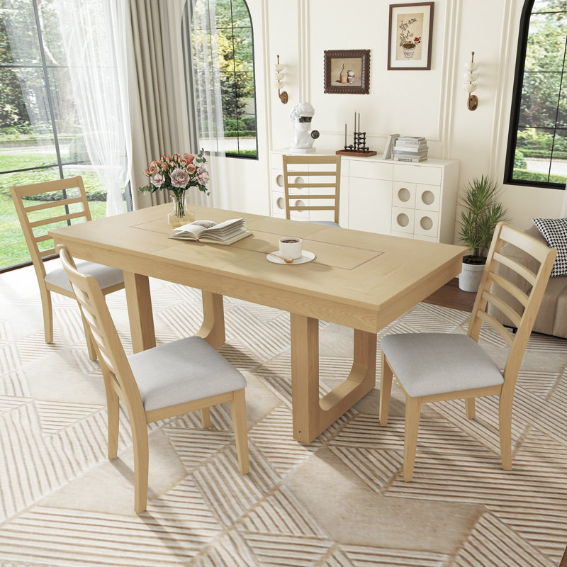 Ensemble de salle à manger extensible 5 pièces, Naturel / gris