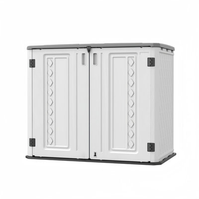 Decksplore 190 Gallons Resin Horizontal Storage Cabinet With Floor And Double Doors, Featuring Two Shelves