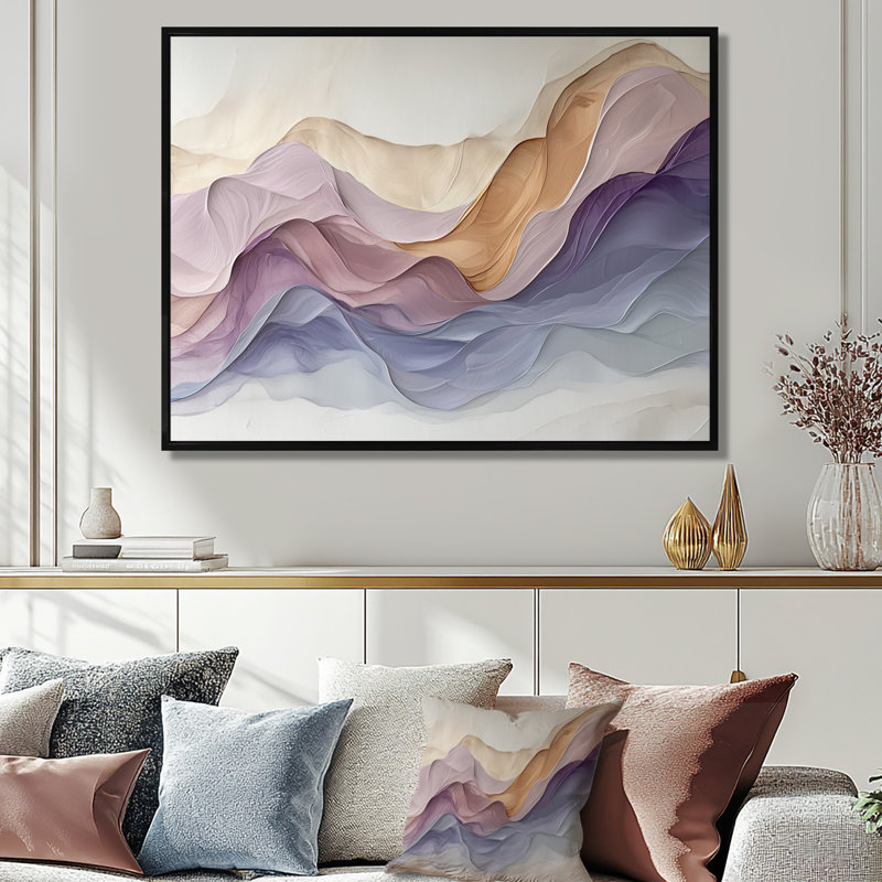 «Lavender Soft Tones», impression numérique sur toile à encre liquide abstraite, H 30 po x l 40 po, Cadre flottant, Noir