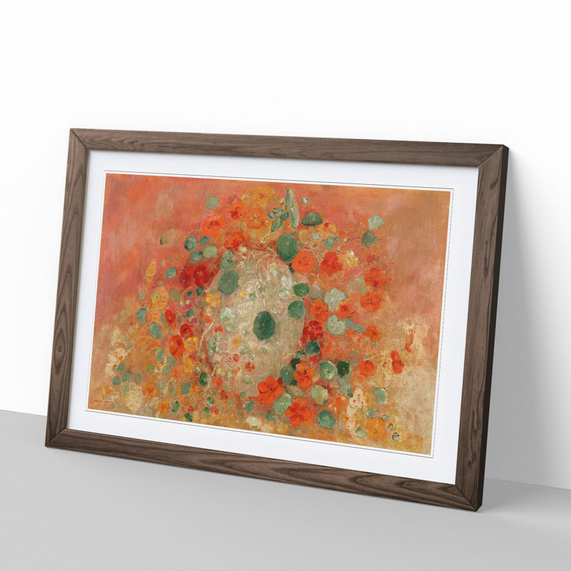 Nasturtiums by Odilon Redon - Picture Frame Painting Print on MDF, Walnut Framed, 48cm H x 65cm W x 2cm D