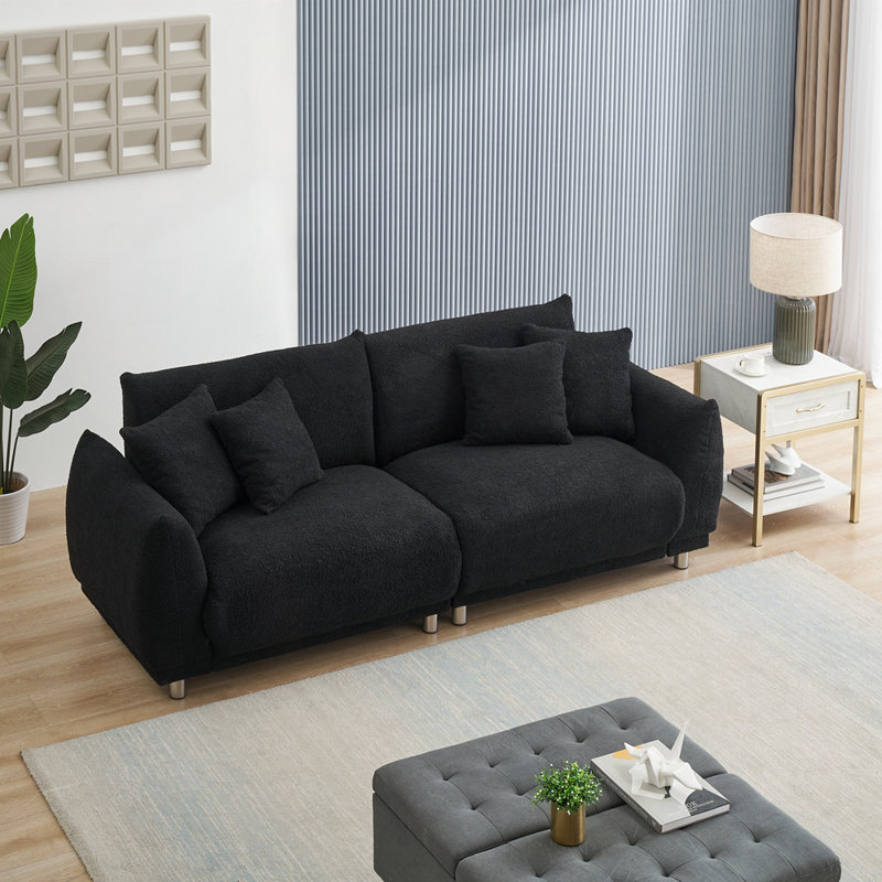 Canapé modulaire à accoudoirs arrondis 86,6 po Ambus, Ours en peluche noir