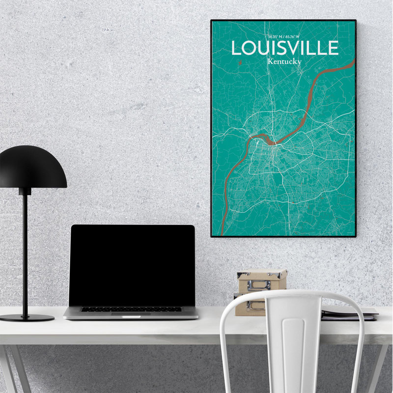 «Louisville City Map», impression, H 36 po x l 24 po, Vert / Brun