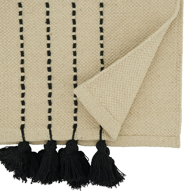 Chemin de table noir et naturel à rayures en coton 16 po x L 72 po