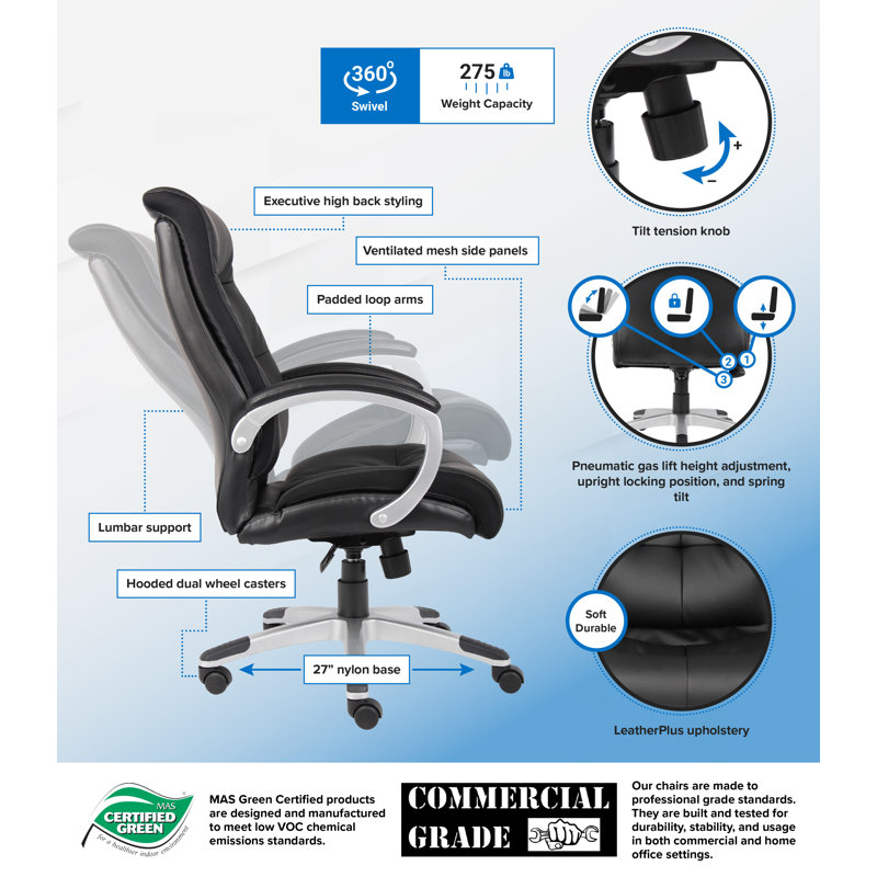 Black High Back Executive Swivel Chair with Fixed Arms