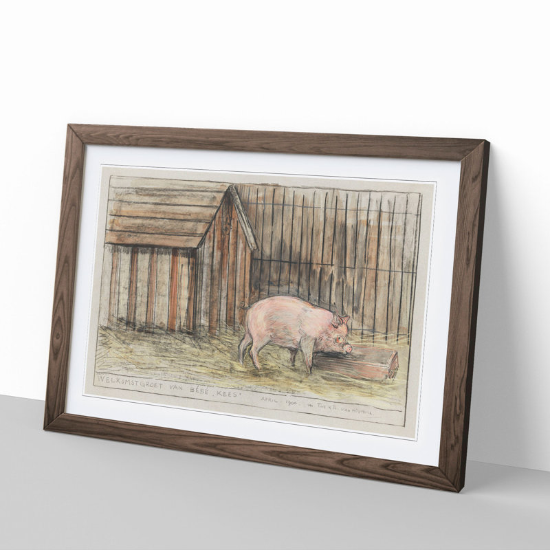 Pig in a Farm by Theo Van Hoytema - Framed Print, 48cm H x 65cm W x 2cm D, Walnut Framed