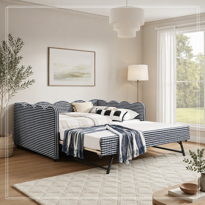 Pleine grandeur Blakeslee avec lit gigogne simple, port USB et adorable forme ondulée, Marine