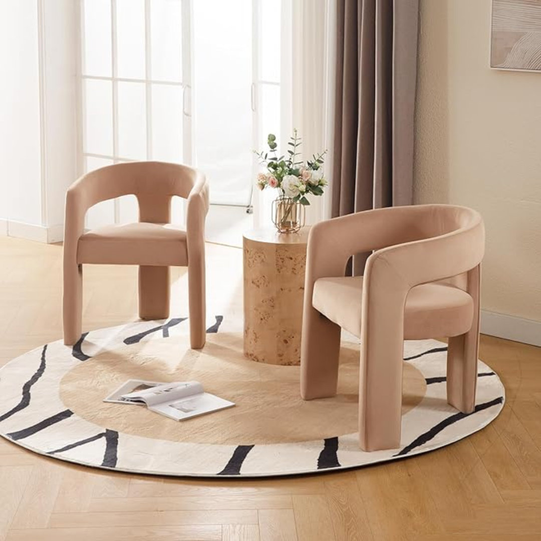 Wahson Dining Chair in Faux Fur Chic Armchair with Stylish Curved Backrest for Kitchen Living Room Restaurant Cafe, Orange