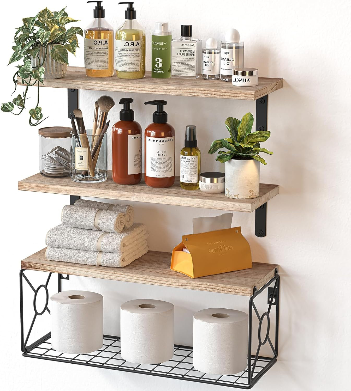 Millwood Pines Bathroom Shelves Over Toilet With Storage Basket