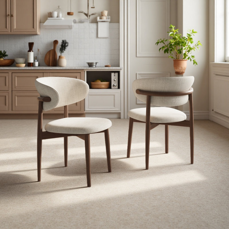 Chaises de salle à manger de style Mid-Century moderne avec pieds en bois massif brun, chaises de cuisine Greige, 2