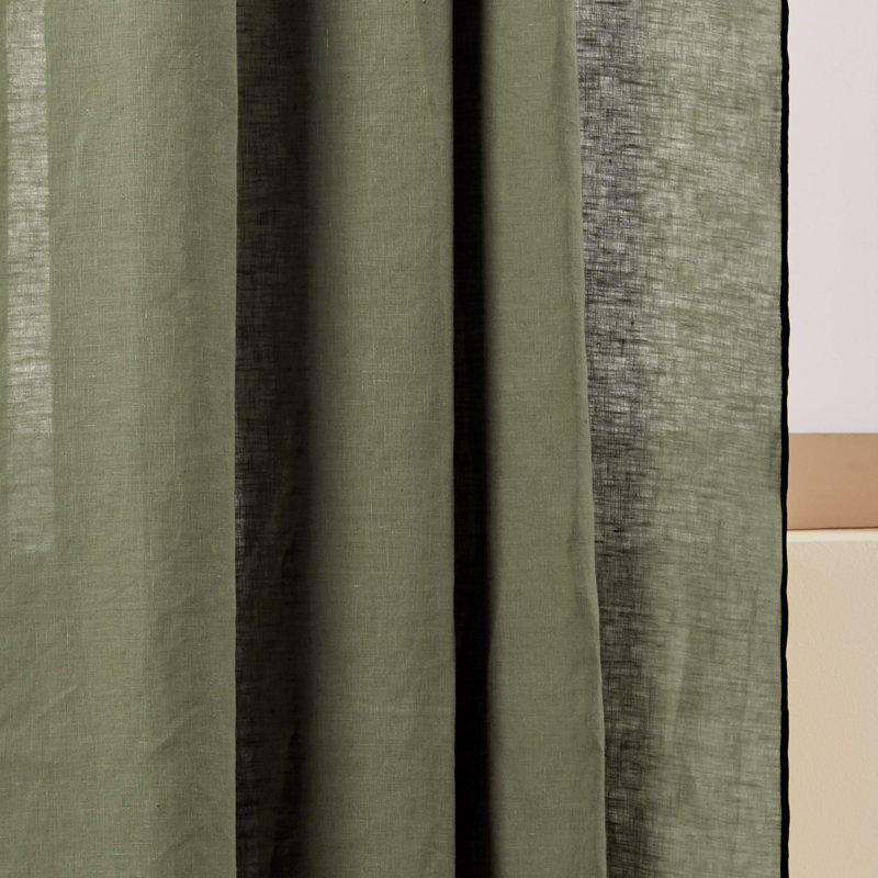 Carlina Linen Semi Sheer Curtain Panel Pair Single Panel, Width 200 x Drop 280cm, Green