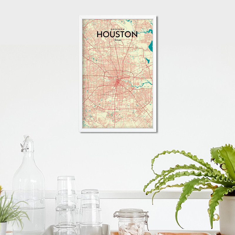 « houston city map », reproduction d’impression sur affiche en tricolore, H 17 po x l 11 po