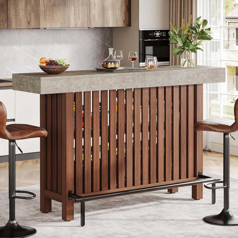 Unité de bar à hauteur de comptoir 62,99 po - Ciment rouge brun et gris, mini table de bar à 2 niveaux