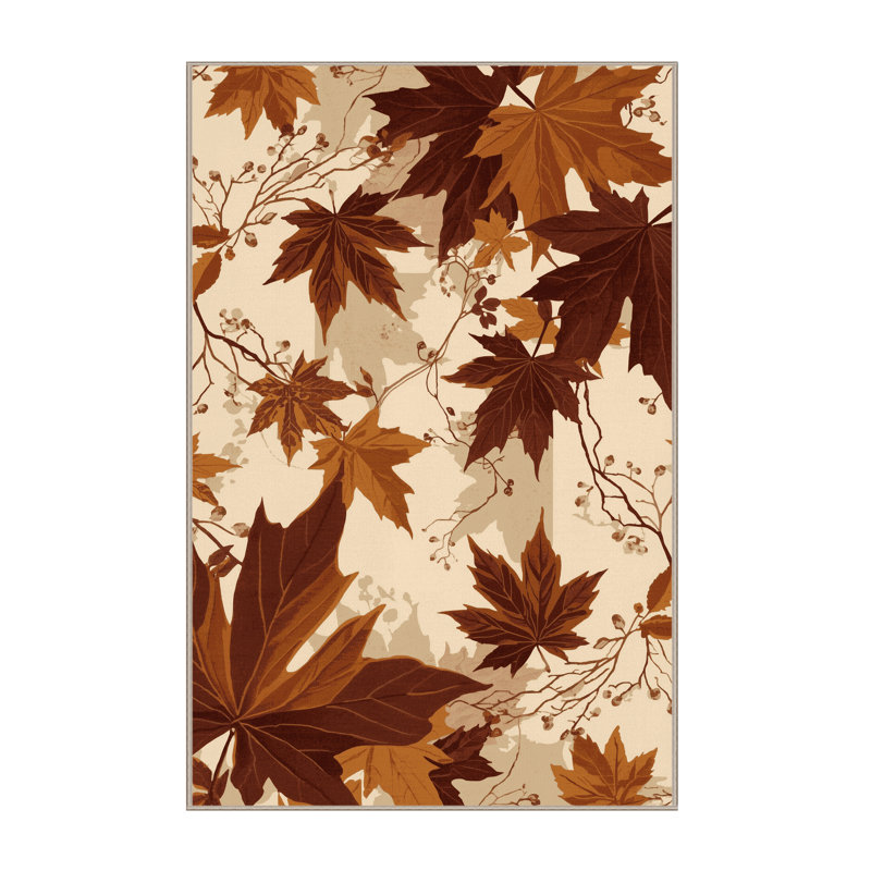 Tapis floral beige lavable à la machine Ortmund Vine, 7 x 9