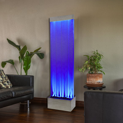 Bubble Wall Indoor Water Fountain, 72" with Colour-Changing LED Lights and Remote, Silver