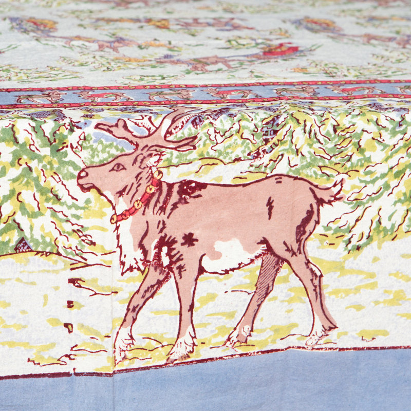 Renne Handmade Floral Tablecloth, 142" x 71", Green/Red