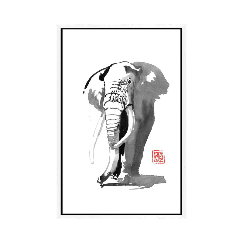 Elephant by Péchane - Print on Canvas, 66.04 cm H x 45.72 cm W, White Framed