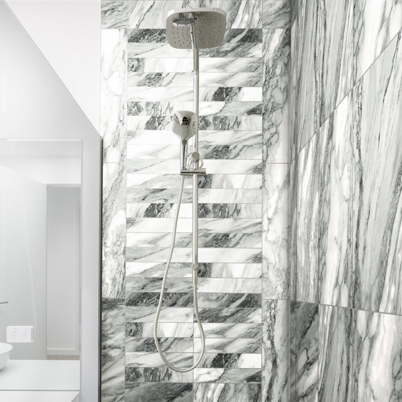 Touche 2-7/8 In. X 11-3/4 In. Porcelain Floor And Wall Tile, Gray/White
