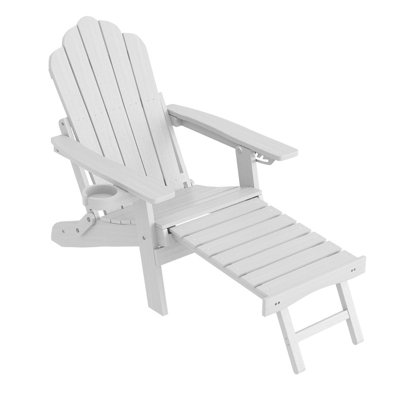Chaise Adirondack pliante en plastique / résine avec repose-pieds Dierker, Blanc