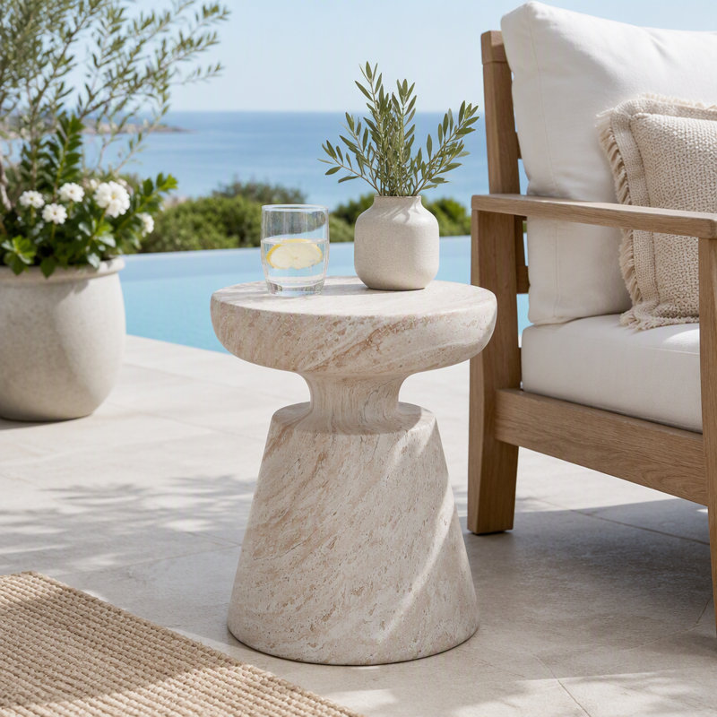 Lightweight Concrete Side Table with Pedestal Base and Half-Sphere Tabletop