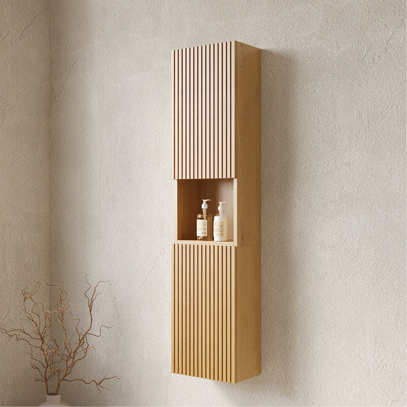 59" Tall Bathroom Cabinet With Doors And Shelves - Narrow Storage In Oak For Living Rooms Laundry Resistance
