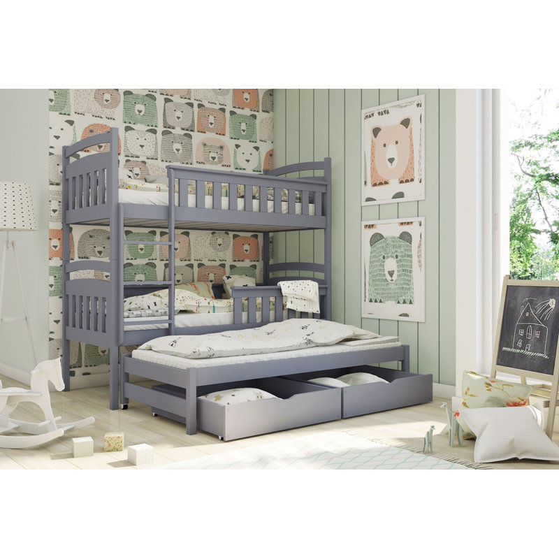 Willems Single (3') 2 Drawer Standard Bunk Bed with Trundle, Graphite