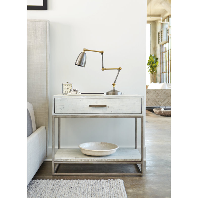 Alvar - Drawer Steel Nightstand, Highland Park - Brushed White Finish