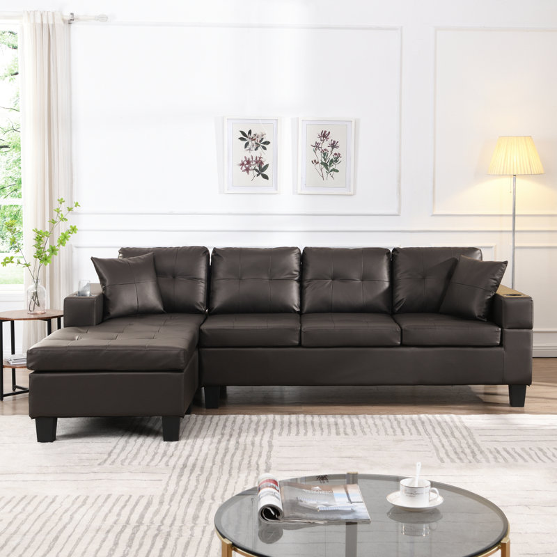 Ensemble de canapé modulaire pour salon avec méridienne en forme de L, porte-gobelet et méridienne moderne à gauche ou à droite (brun chocolat)
