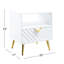 White High Gloss End Table With A One - Piece Storage Drawer, Metal Legs, Wave Kind Pattern Design, 2/3 Extension Side Glide Open Storage, And Structure, 20 In Depth, 17 Width, 22 Height 1 Form