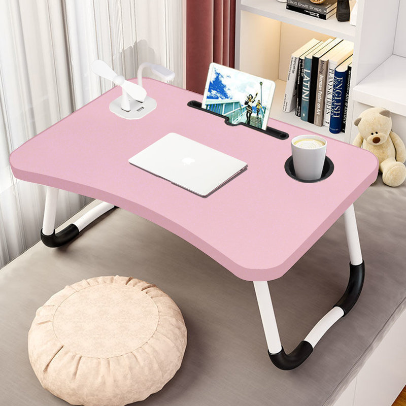 60Cm Foldable Laptop Bed Table Desk with USB Ports, Pink
