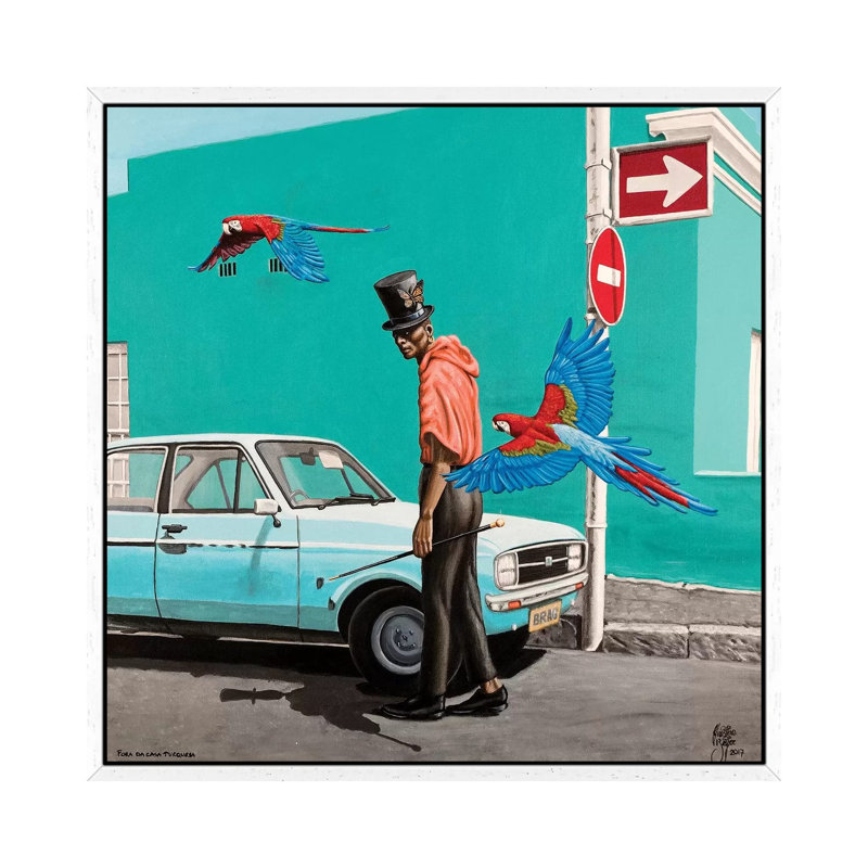 Fora Da Casa Turquesa by Christian Beijer - Painting on Canvas, 45.72cm H x 45.72cm W x 3.81cm D, White Framed