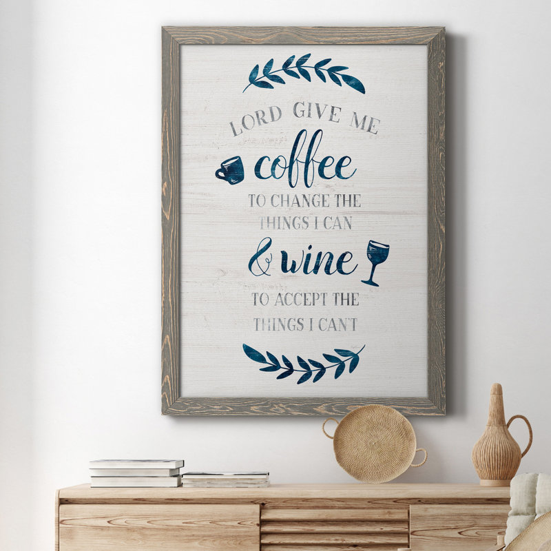 «Coffee and Wine», art textuel sur toile, 20" H x 17" W x 1" D, Gris