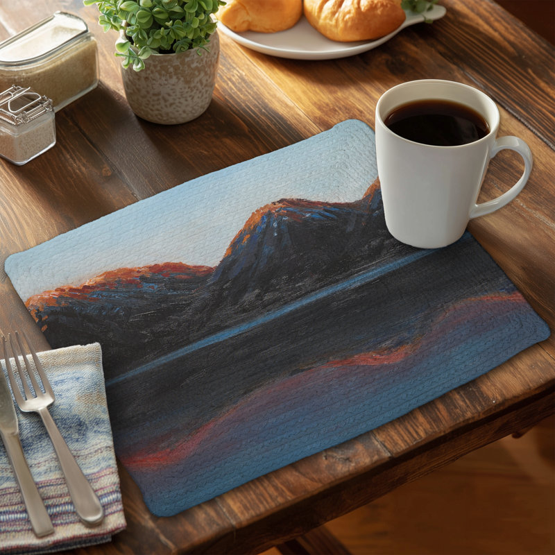 Ensemble de 4 napperons en polyester tressé - montagnes et lac calme
