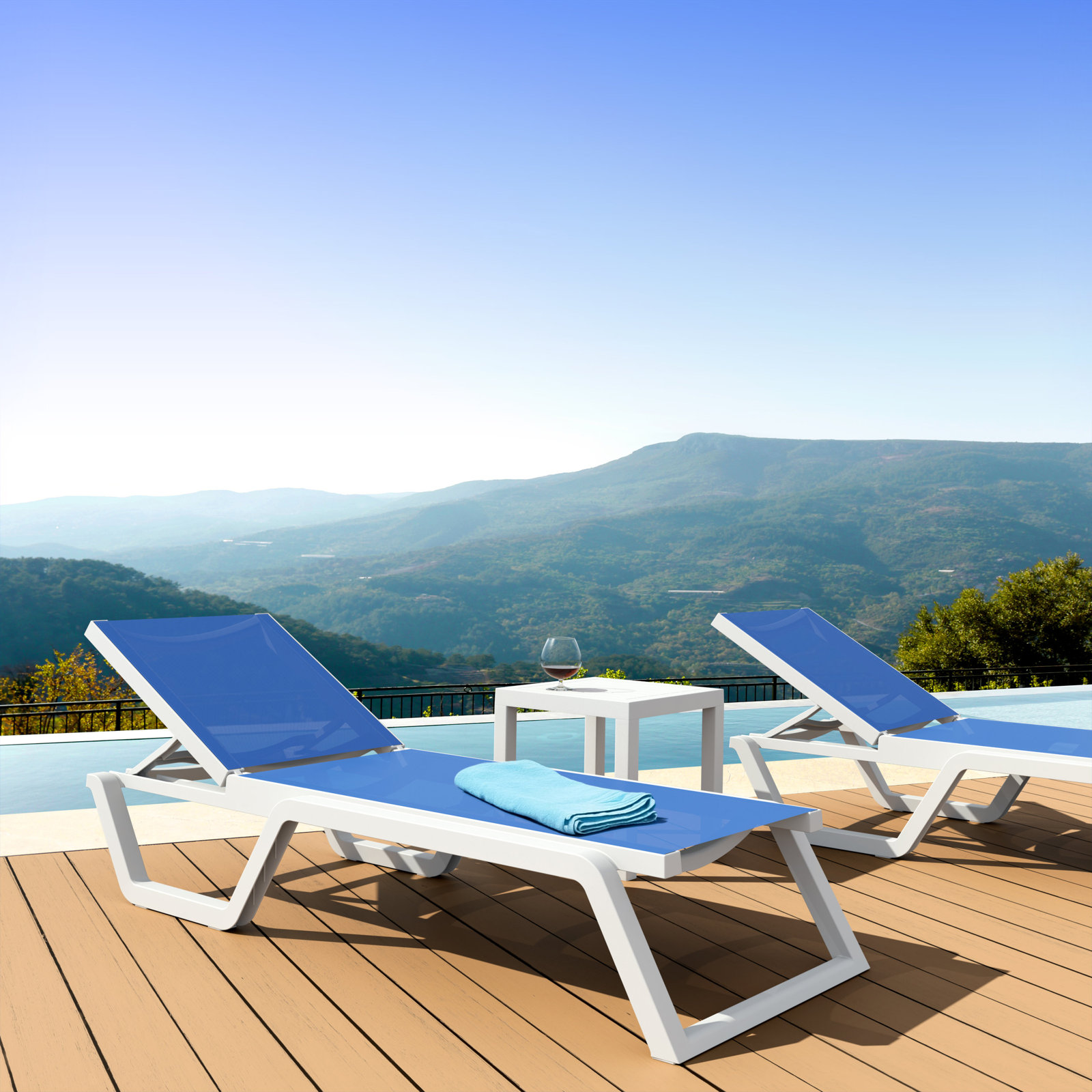 27" Patio Chaise Lounge, White/Blue